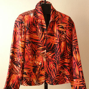 Maggie London Silk Jacket Black/ Orng Print Sz 8